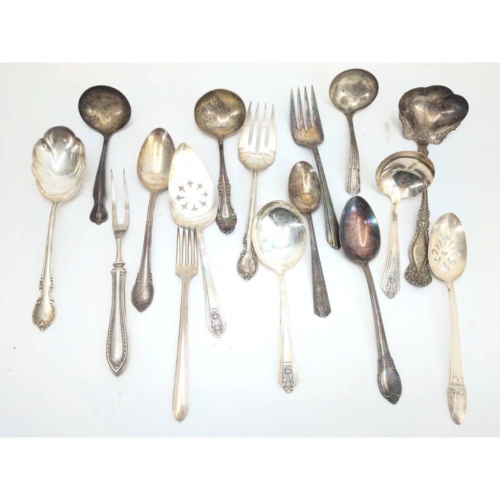 Lot of 16 VTG Silver Plated Serving Pieces Craft Silverplate Large Fork Spoon